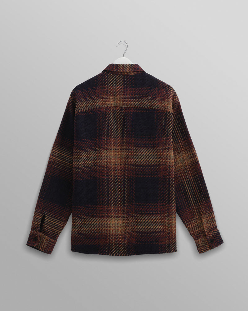 wax london Whiting - Navy And Brown Windowpane Check Overshirt