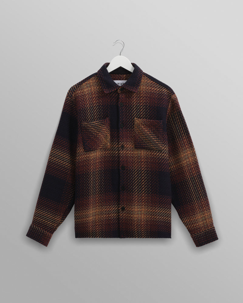 wax london Whiting - Navy And Brown Windowpane Check Overshirt