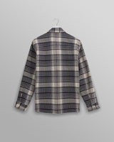 wax london Whiting - Navy And Ecru Addle Check Overshirt