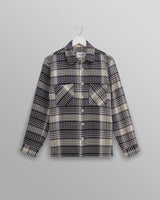 wax london Whiting - Navy And Ecru Addle Check Overshirt