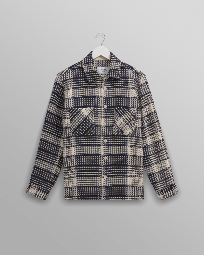 wax london Whiting - Navy And Ecru Addle Check Overshirt