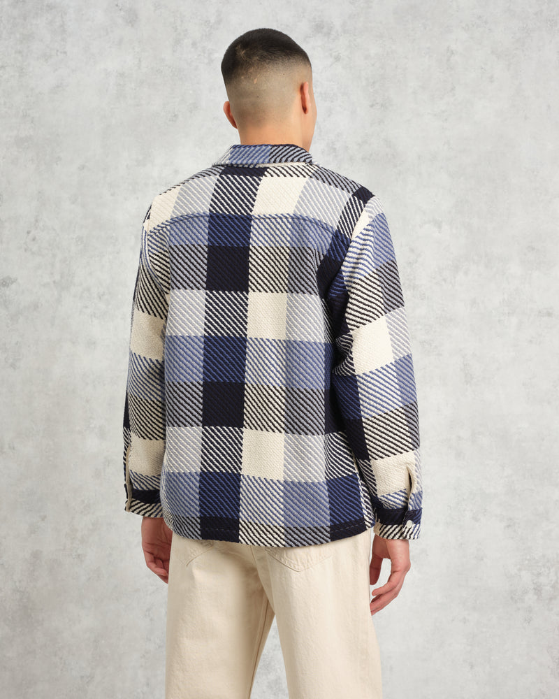 wax london Whiting - Navy And Ecru Block Check Overshirt