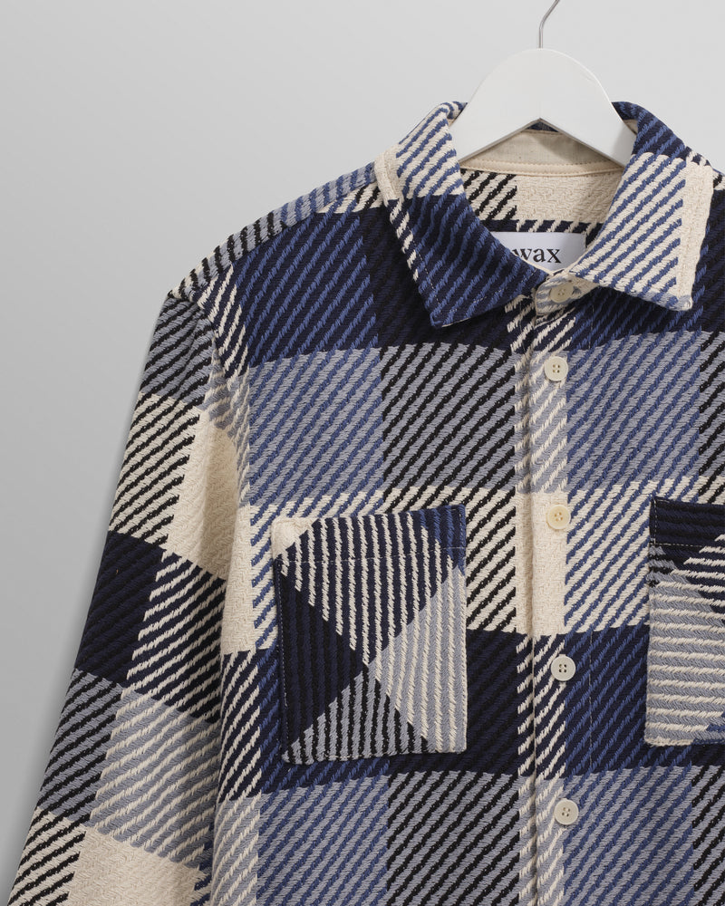 wax london Whiting - Navy And Ecru Block Check Overshirt