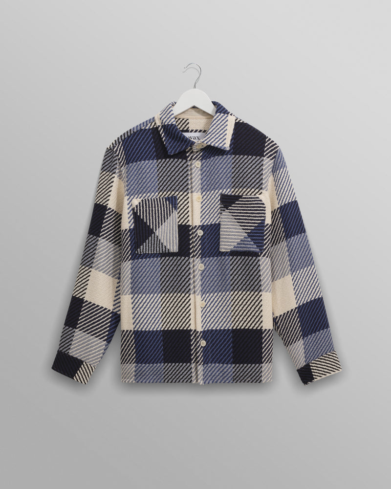 wax london Whiting - Navy And Ecru Block Check Overshirt