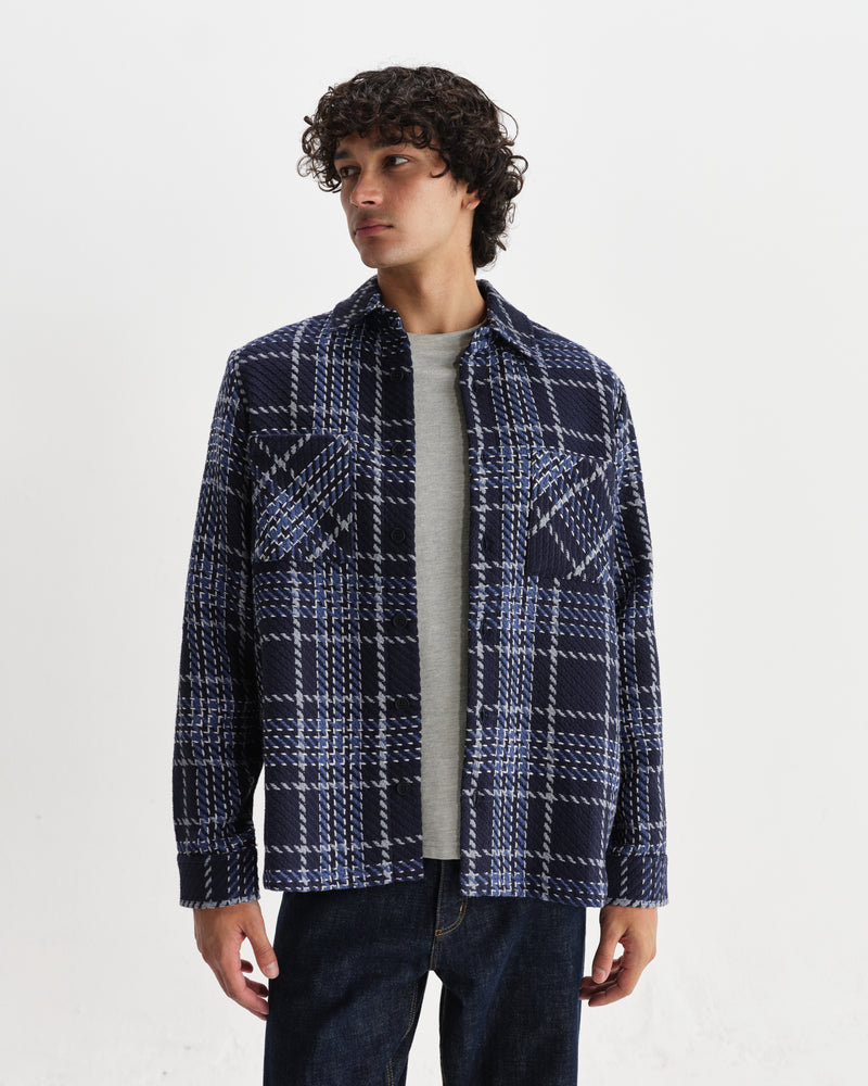Whiting - Navy And Grey Wave Check Overshirt