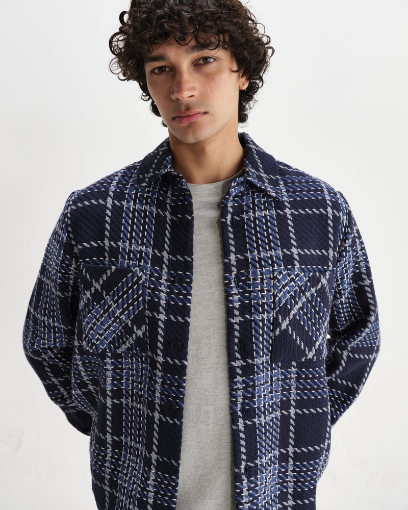 Whiting - Navy And Grey Wave Check Overshirt