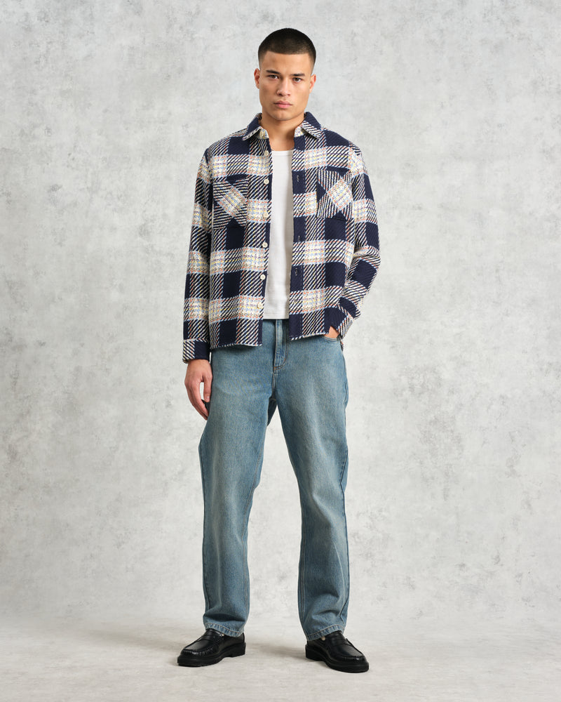 wax london Whiting - Navy And Multicolour Hutton Check Overshirt