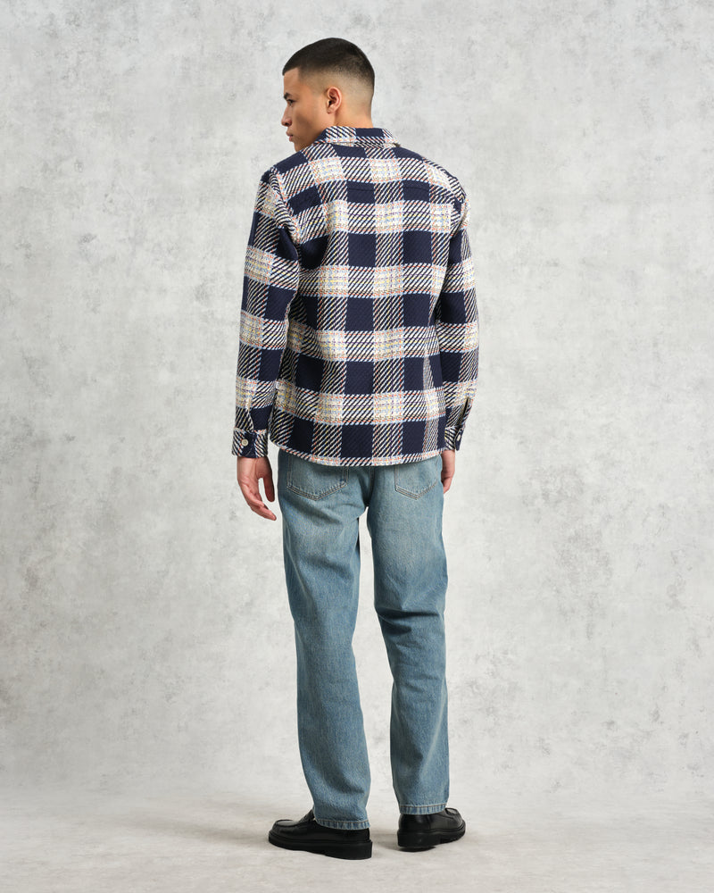 wax london Whiting - Navy And Multicolour Hutton Check Overshirt