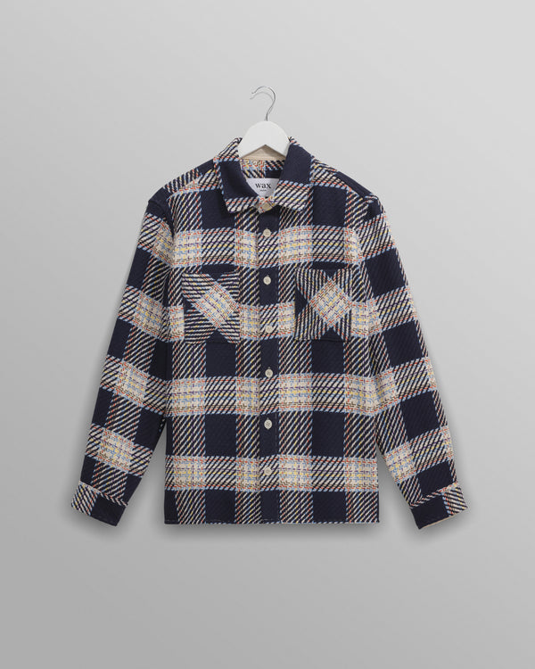 wax london men's Whiting - Navy And Multicolour Hutton Check Overshirt
