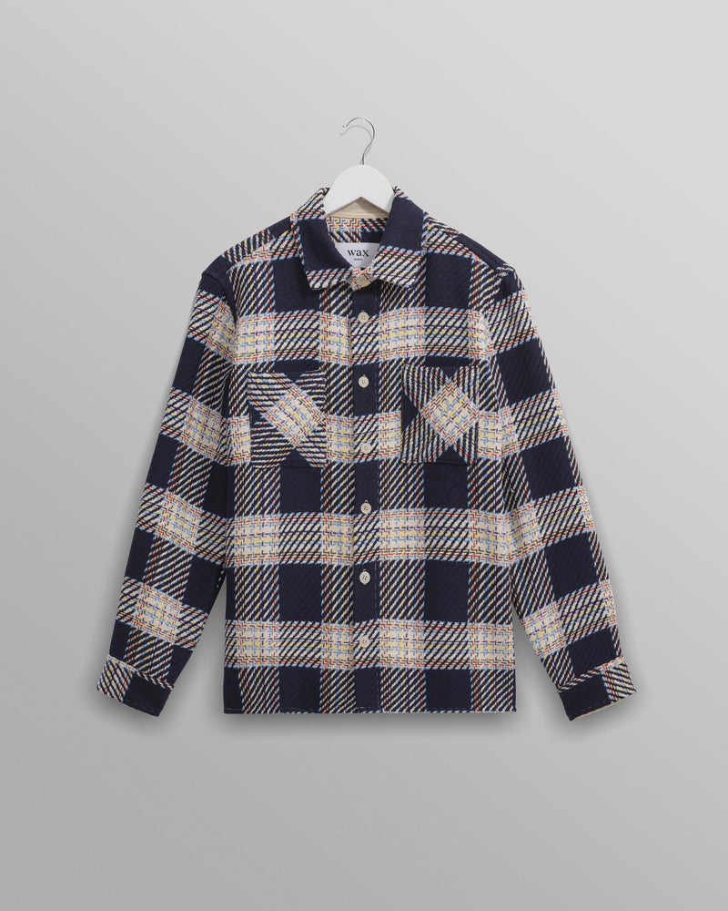 wax london Whiting - Navy And Multicolour Hutton Check Overshirt