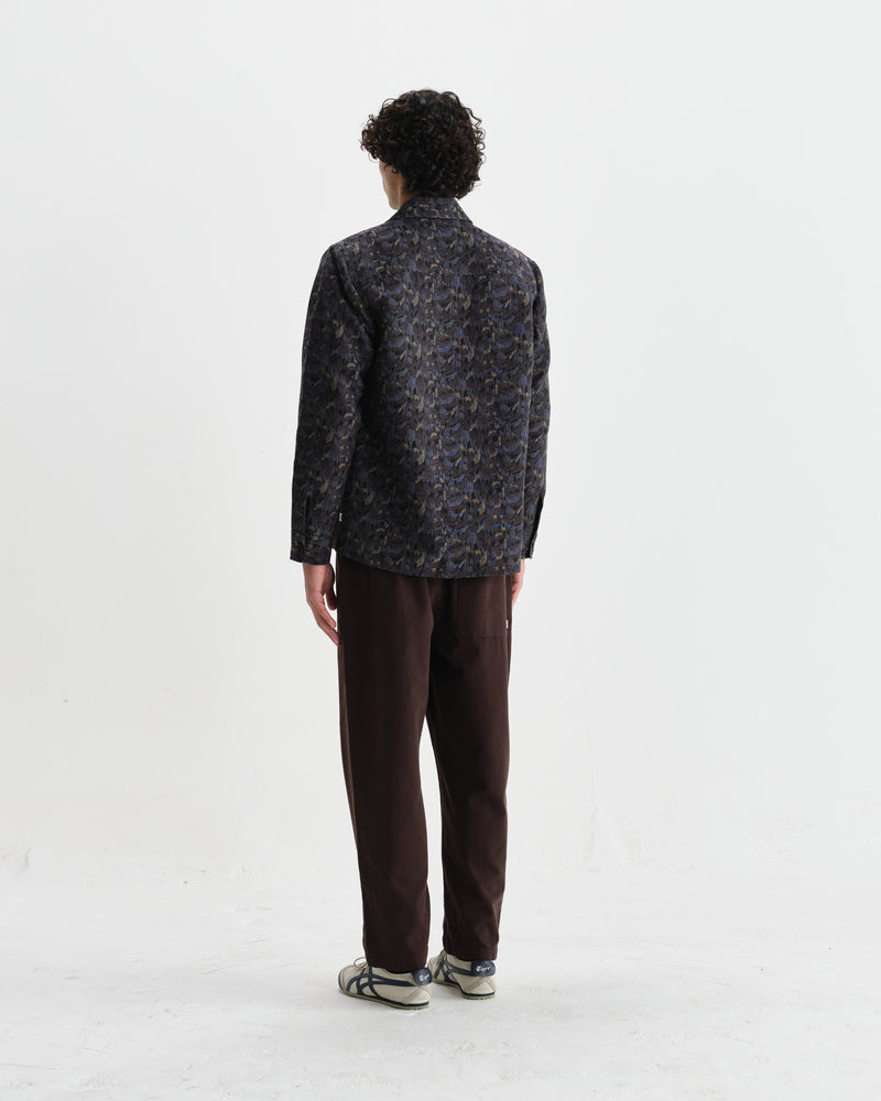 wax london men's Whiting - Navy Camo Jacquard Overshirt