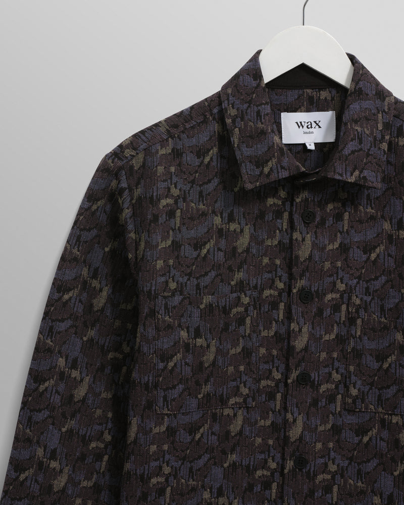 wax london men's Whiting - Navy Camo Jacquard Overshirt