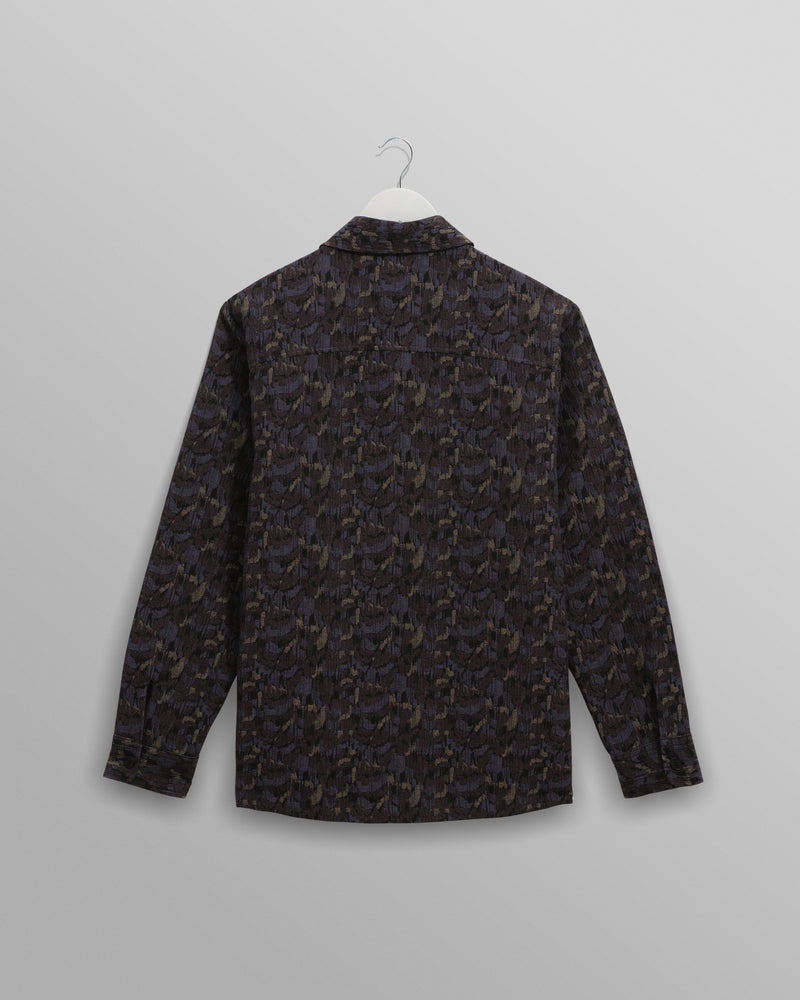 wax london men's Whiting - Navy Camo Jacquard Overshirt