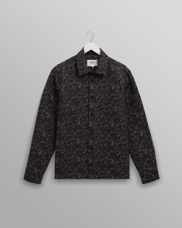 wax london men's Whiting - Navy Camo Jacquard Overshirt
