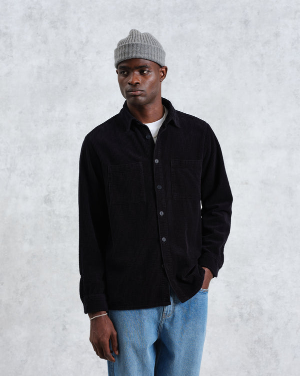 wax london men's Whiting - Navy Jumbo Corduroy Overshirt