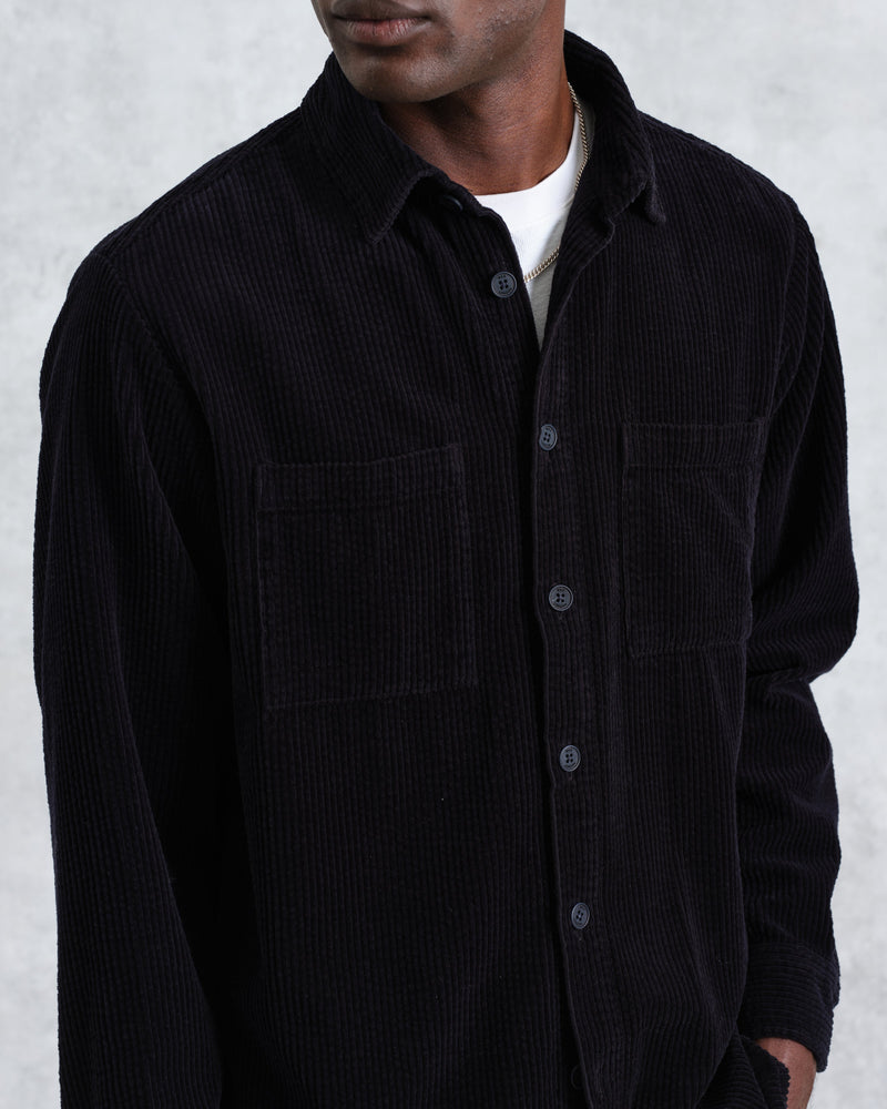 wax london Whiting - Navy Jumbo Corduroy Overshirt