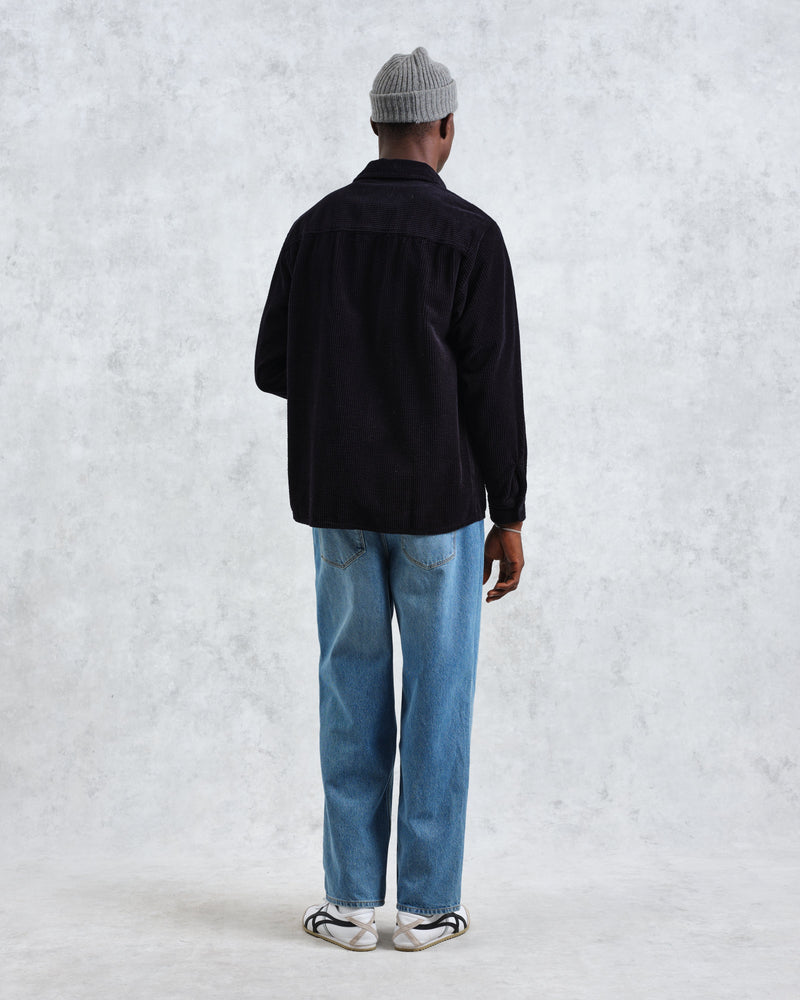 wax london Whiting - Navy Jumbo Corduroy Overshirt