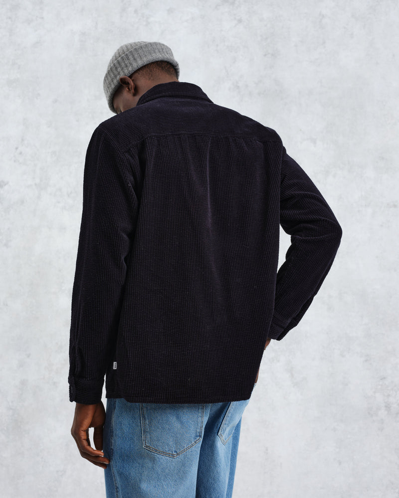 wax london Whiting - Navy Jumbo Corduroy Overshirt