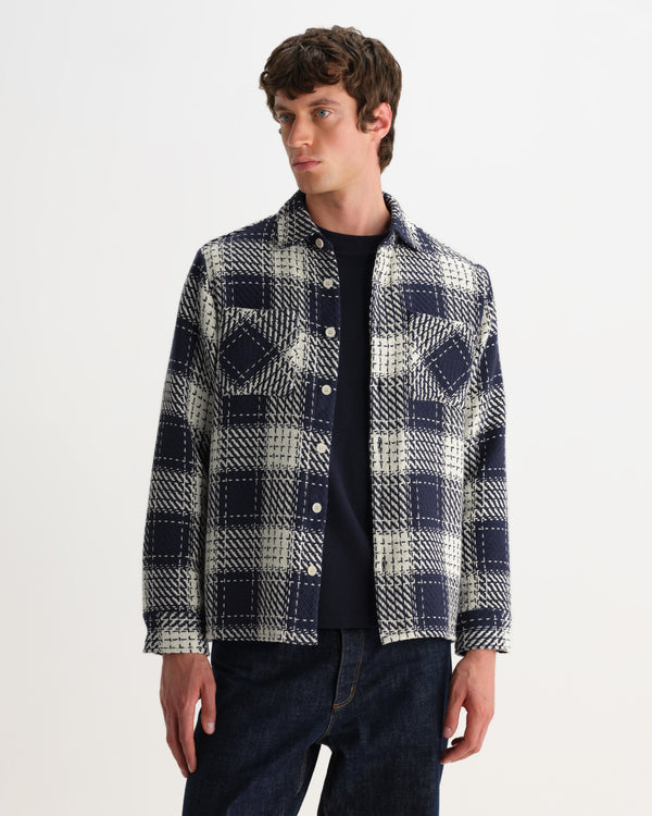 wax london men's Whiting - Navy Marine Beatnik Overshirt