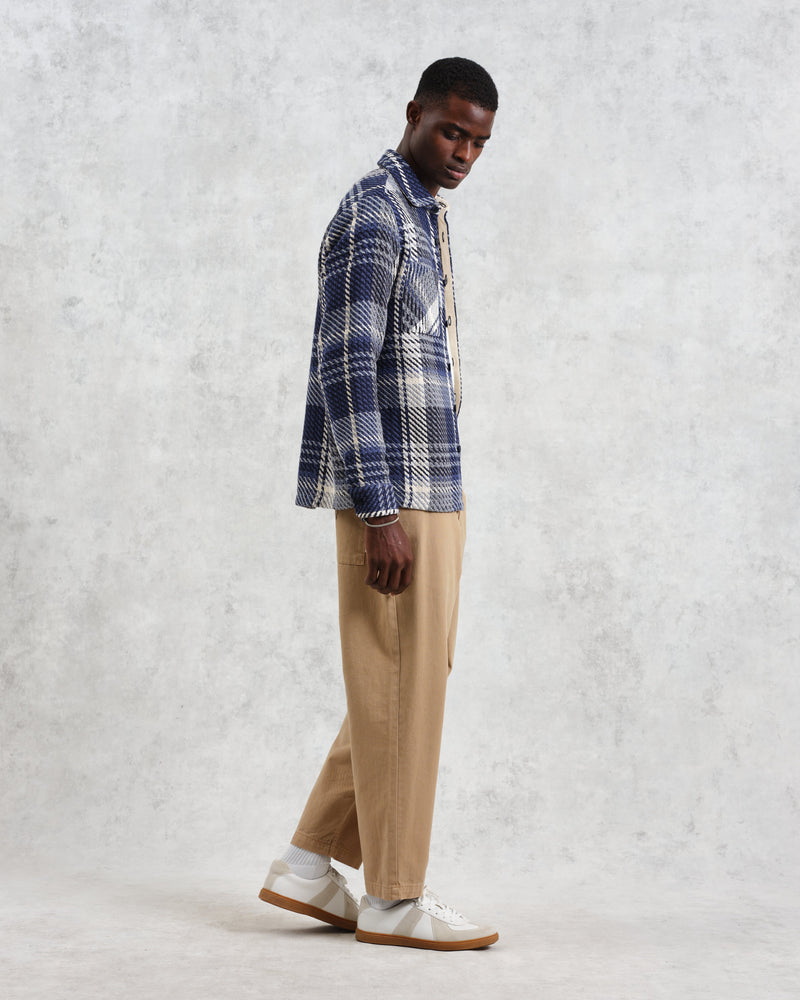 wax london Whiting - Navy Spear Check Overshirt