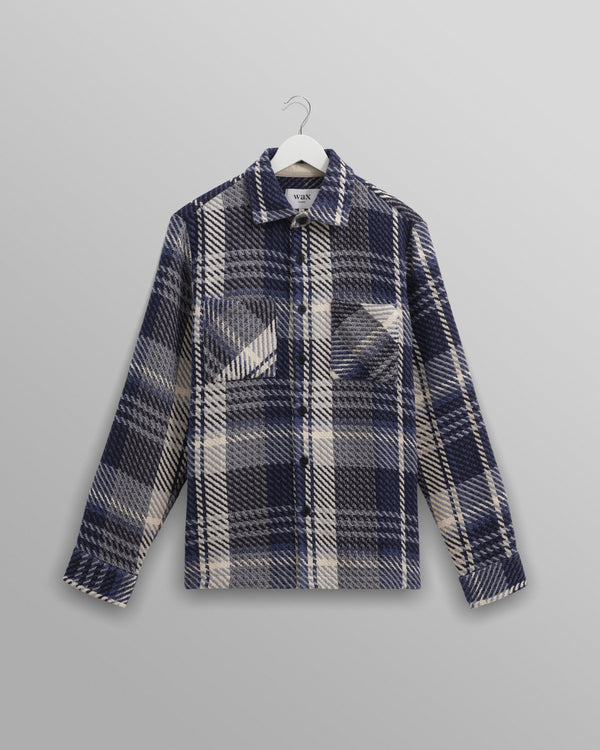 wax london navy spear check overshirt front