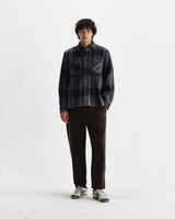 wax london men's Whiting - Navy Wool Blend Check Overshirt