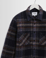 wax london men's Whiting - Navy Wool Check Overshirt