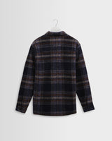 wax london men's Whiting - Navy Wool Check Overshirt