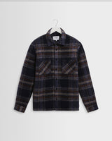 wax london men's Whiting - Navy Wool Check Overshirt
