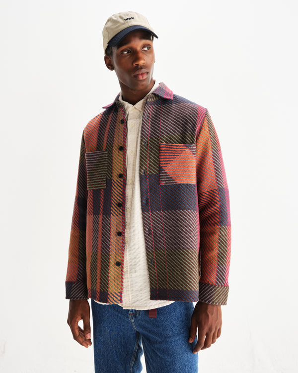 wax london men's Whiting - Orange And Multicolour Tempo Check Overshirt