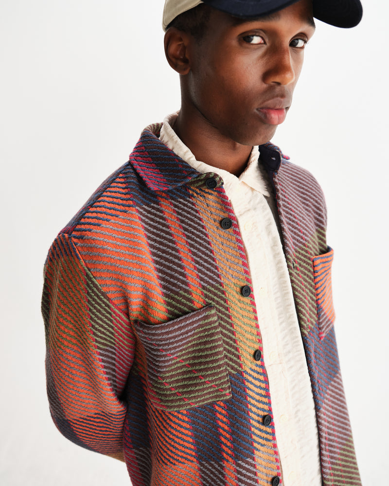 wax london men's Whiting - Orange And Multicolour Tempo Check Overshirt