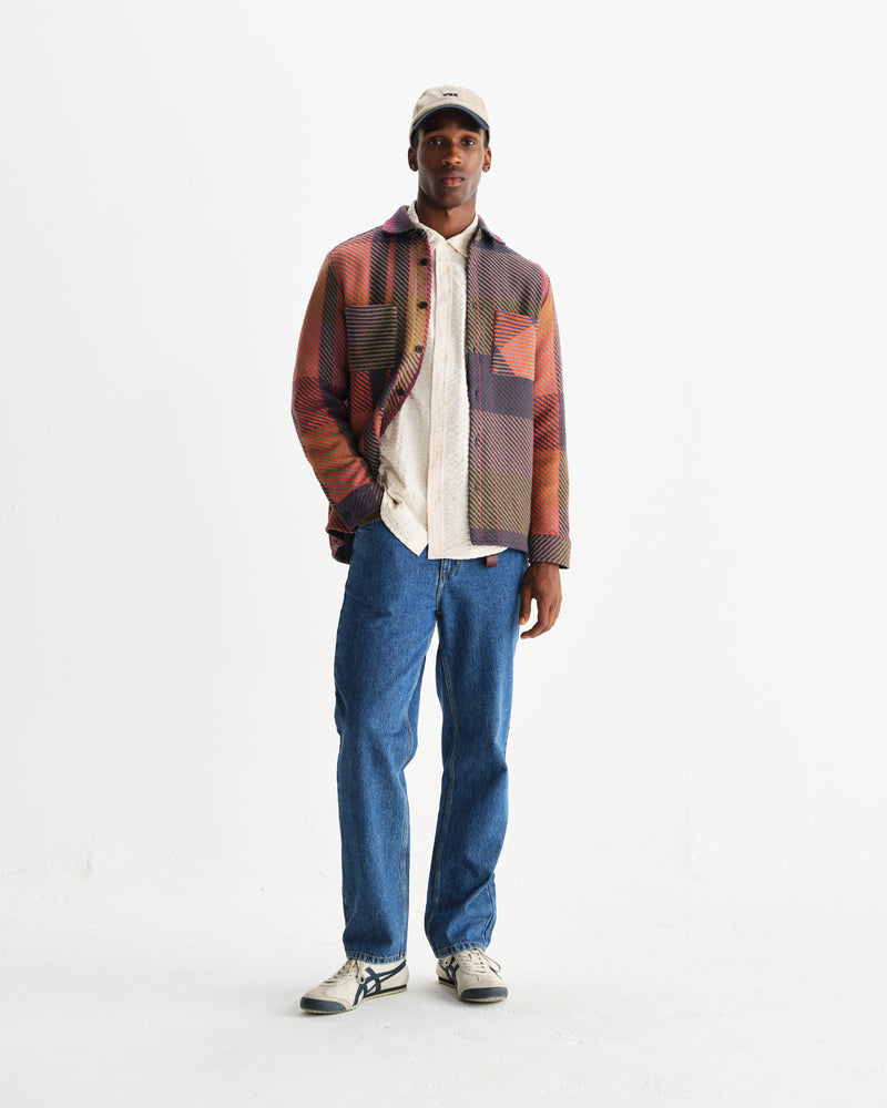 wax london men's Whiting - Orange And Multicolour Tempo Check Overshirt