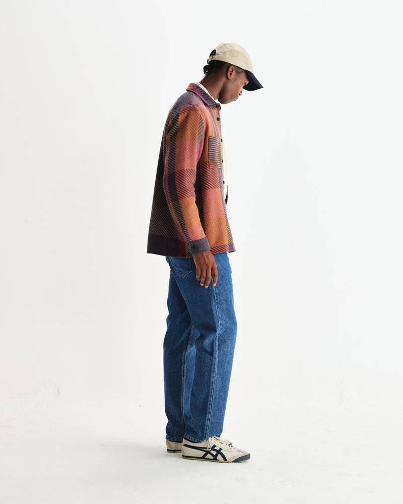 wax london men's Whiting - Orange And Multicolour Tempo Check Overshirt