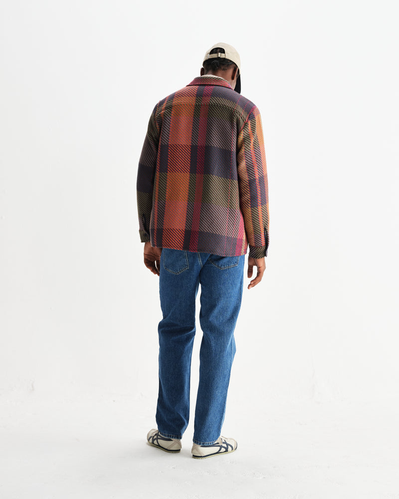 wax london men's Whiting - Orange And Multicolour Tempo Check Overshirt