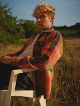 wax london men's Whiting - Orange Pike Check Overshirt