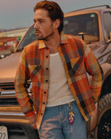 wax london Whiting - Orange Pike Check Overshirt