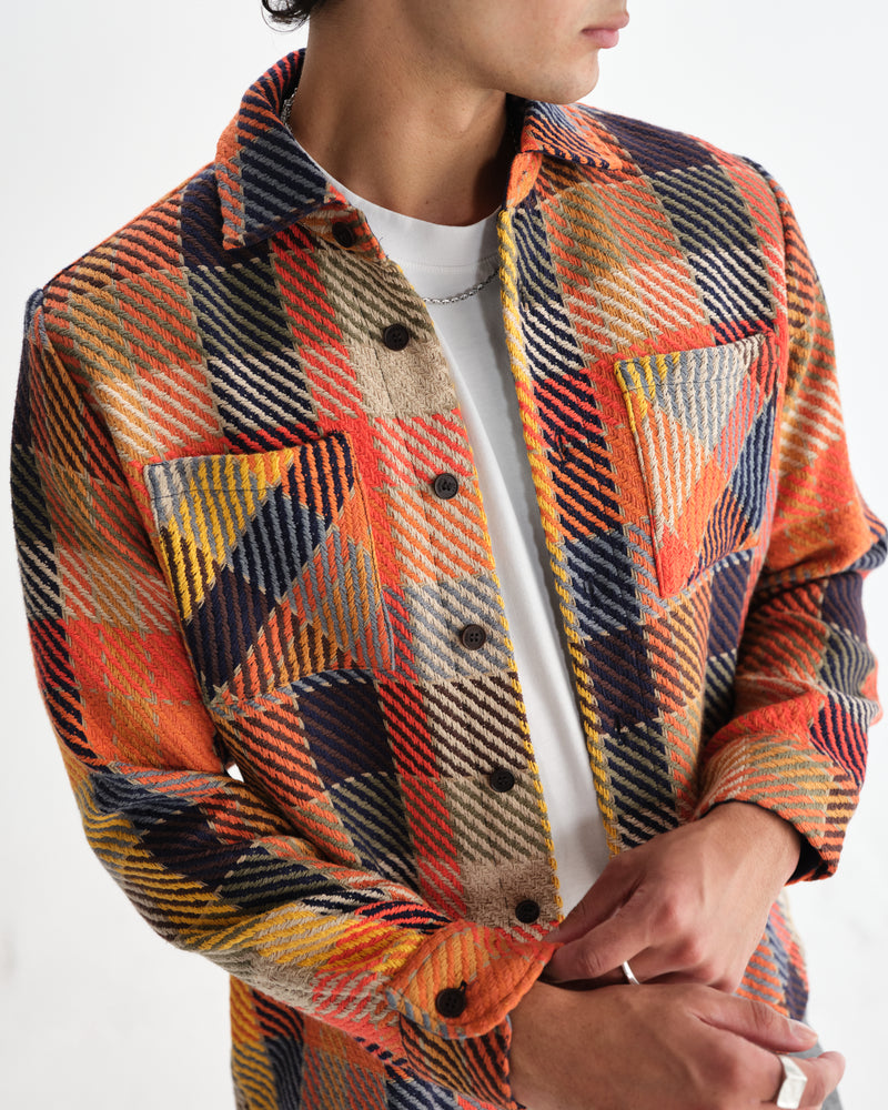Men's Orange Pike Check Overshirt | Wax London