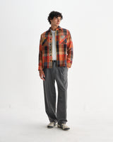 wax london men's Whiting - Orange Pike Check Overshirt