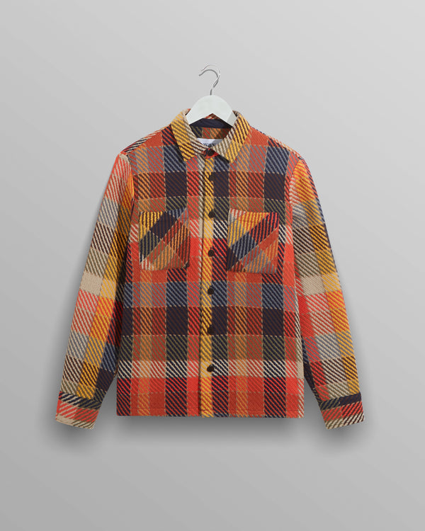 wax london men's Whiting - Orange Pike Check Overshirt