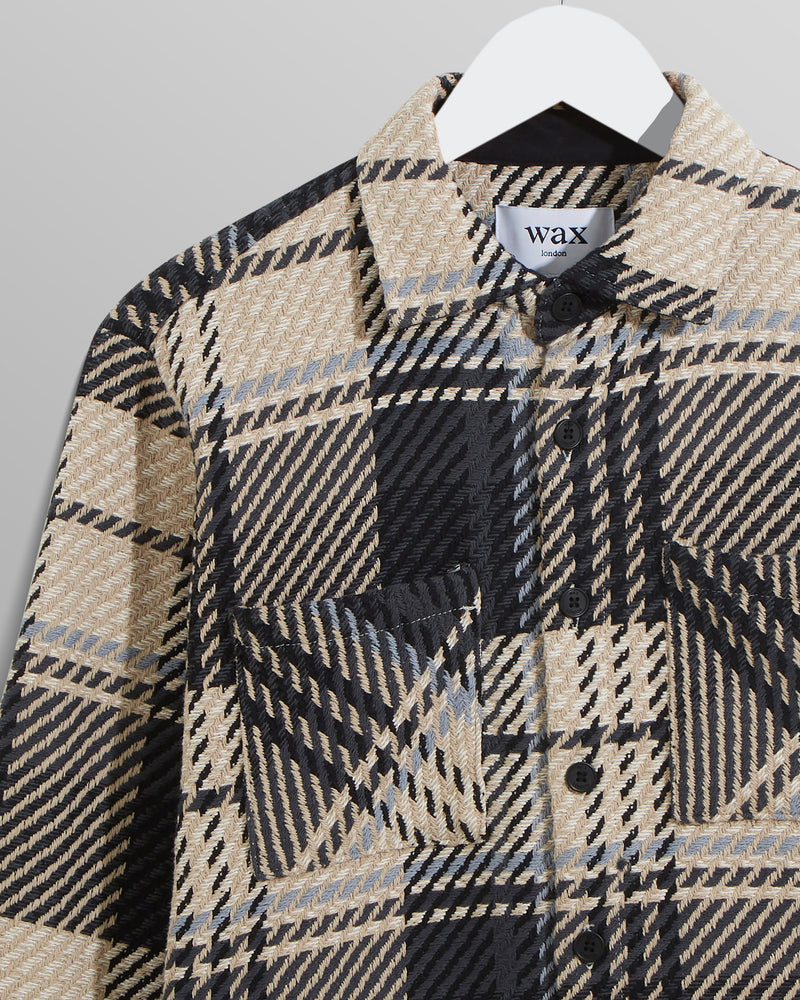 wax london Whiting Overshirt Black/Ecru Spear Check