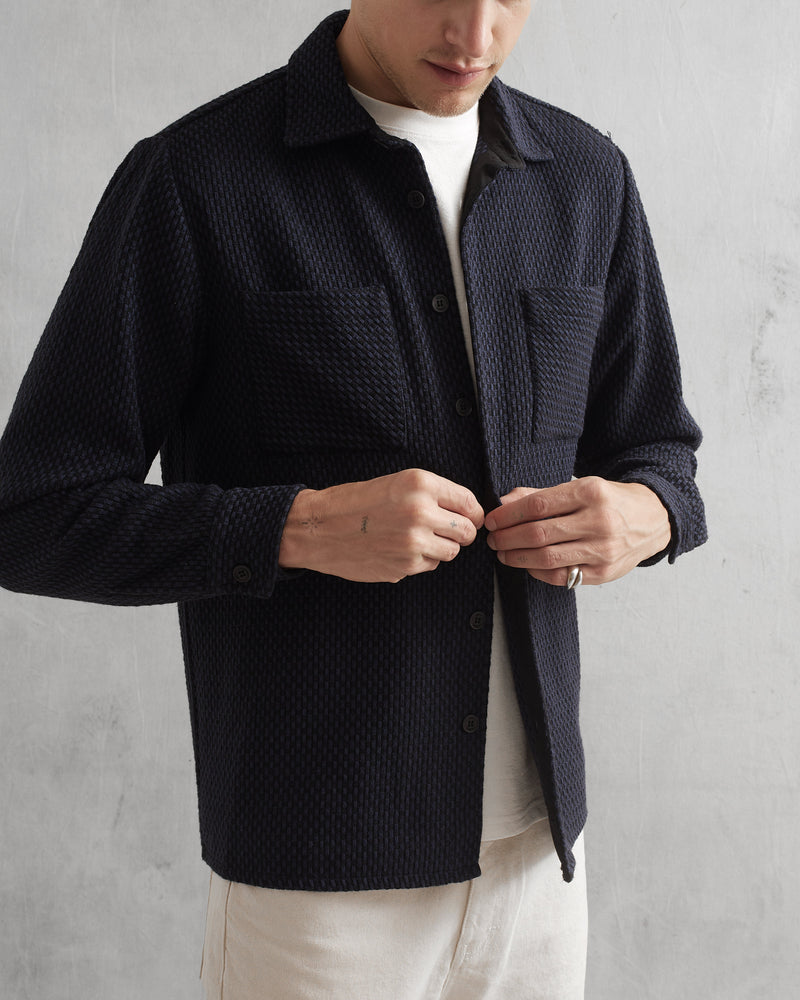 wax london Whiting Overshirt Black/Navy Stepney