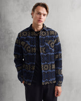 wax london Whiting Overshirt Navy/Khaki Maze Jacquard