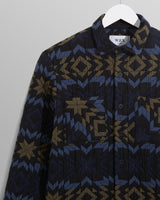 wax london Whiting Overshirt Navy/Khaki Maze Jacquard