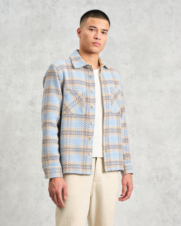 wax london men's Whiting - Pale Blue Earl Check Overshirt