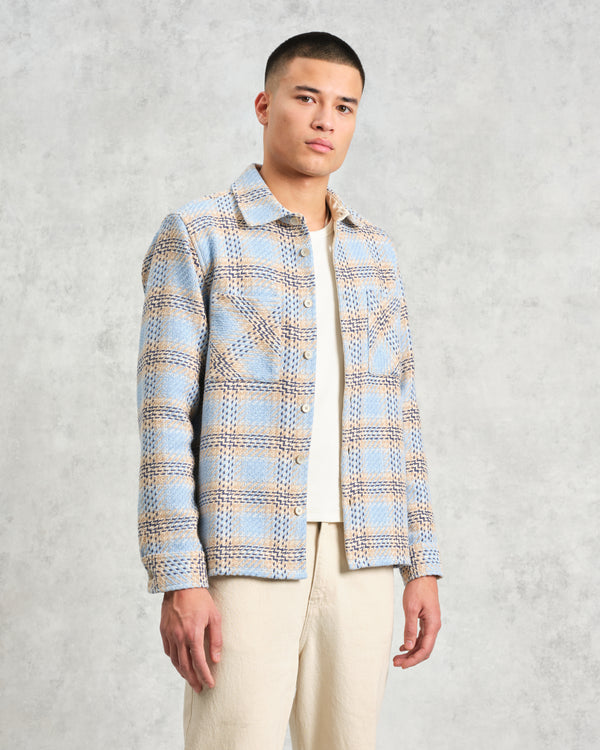 wax london Whiting - Pale Blue Earl Check Overshirt