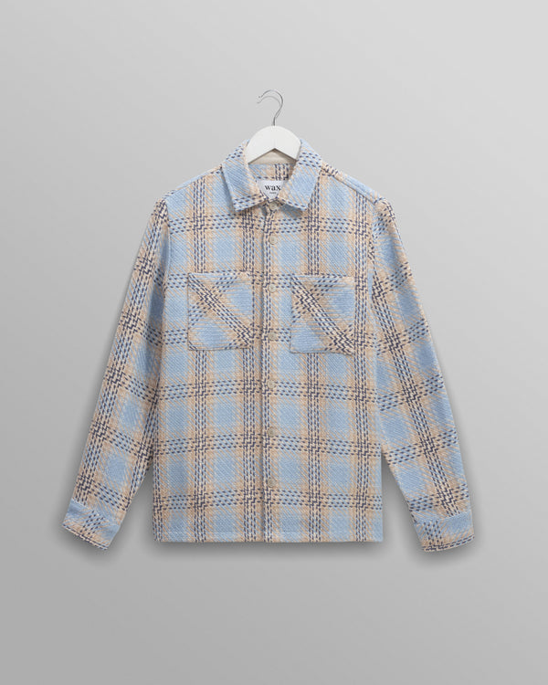 wax london men's Whiting - Pale Blue Earl Check Overshirt