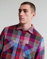 wax london men's Whiting - Pink And Multicolour Pike Check Overshirt