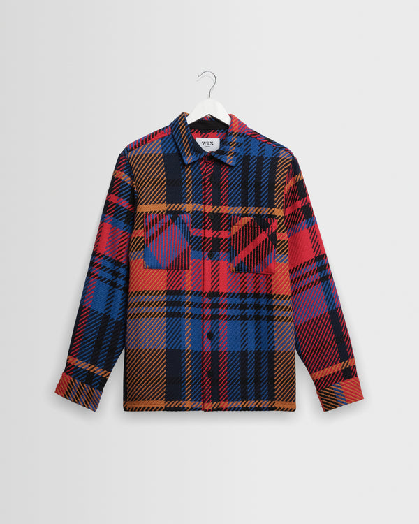wax london men's Whiting - Purple And Red Bold Check Overshirt