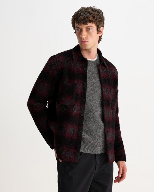 wax london men's Whiting - Red And Black Elm Wool Blend Check Overshirt