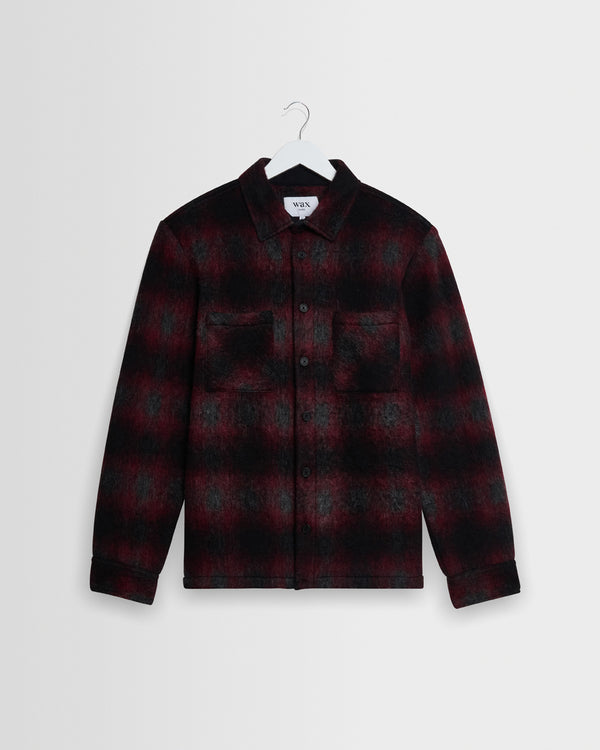 wax london men's Whiting - Red And Black Elm Wool Blend Check Overshirt